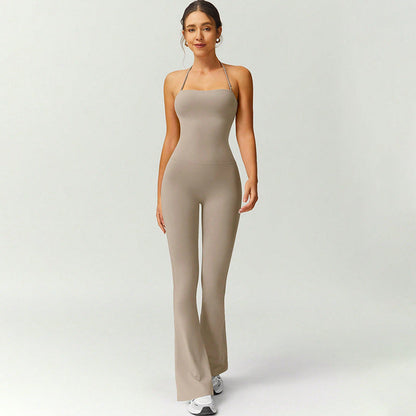Women's Halter Neck Bodycon Flared Leg Jumpsuit